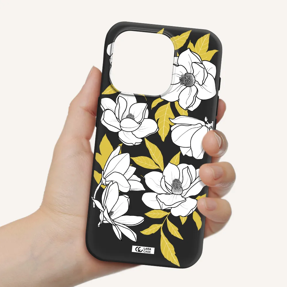 White Quince Flower Apple Iphone 15 Pro Silicone Black Case