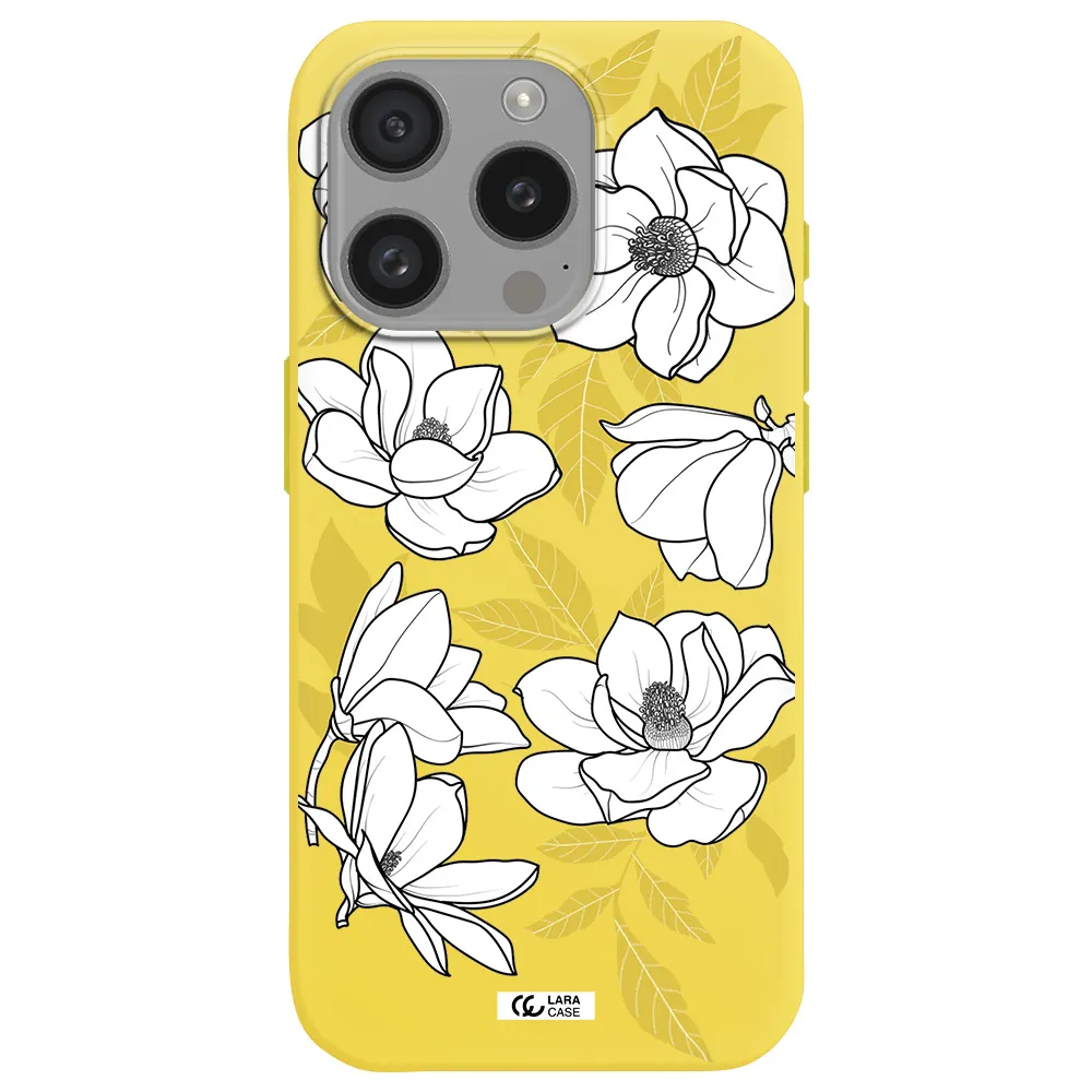 White Quince Flower Apple Iphone 15 Pro Silicone Canary Yellow Case