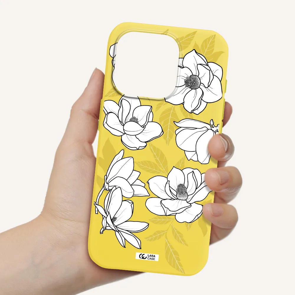 White Quince Flower Apple Iphone 15 Pro Silicone Canary Yellow Case