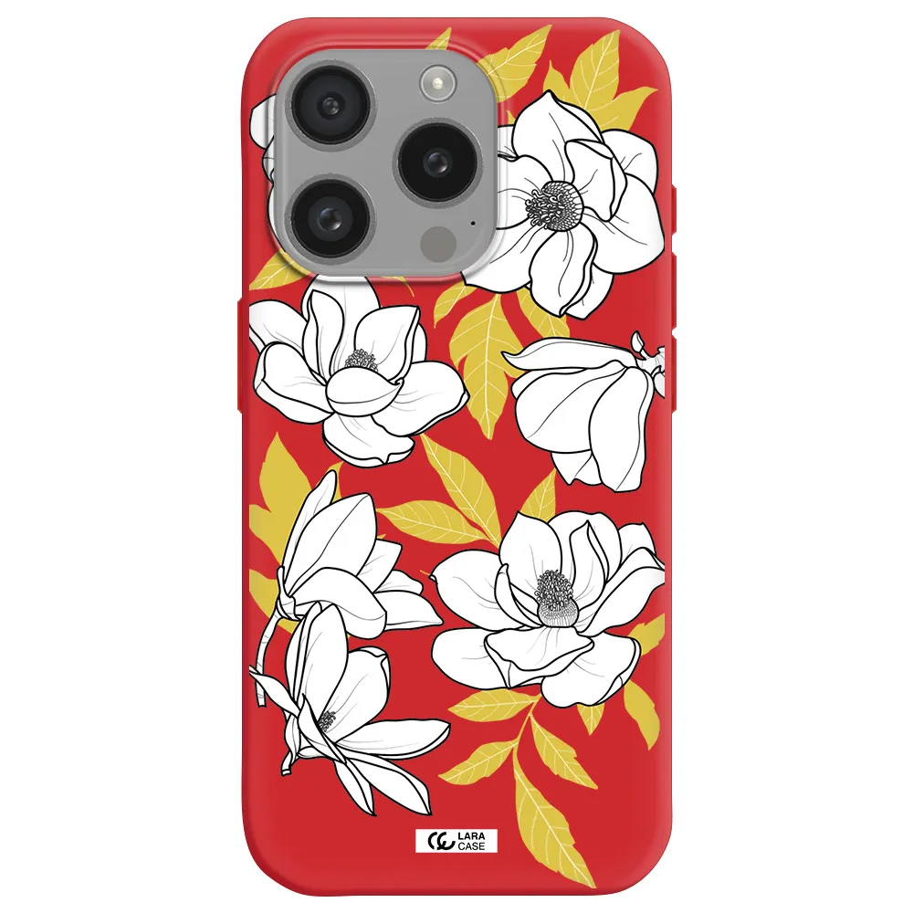 White Quince Flower Apple Iphone 15 Pro Silicone Imperial Red Case
