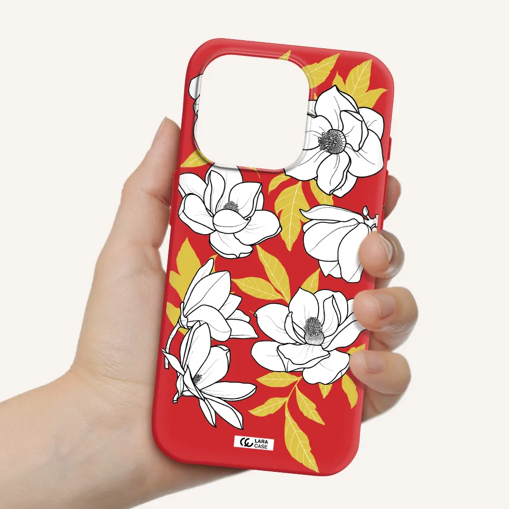 White Quince Flower Apple Iphone 15 Pro Silicone Imperial Red Case