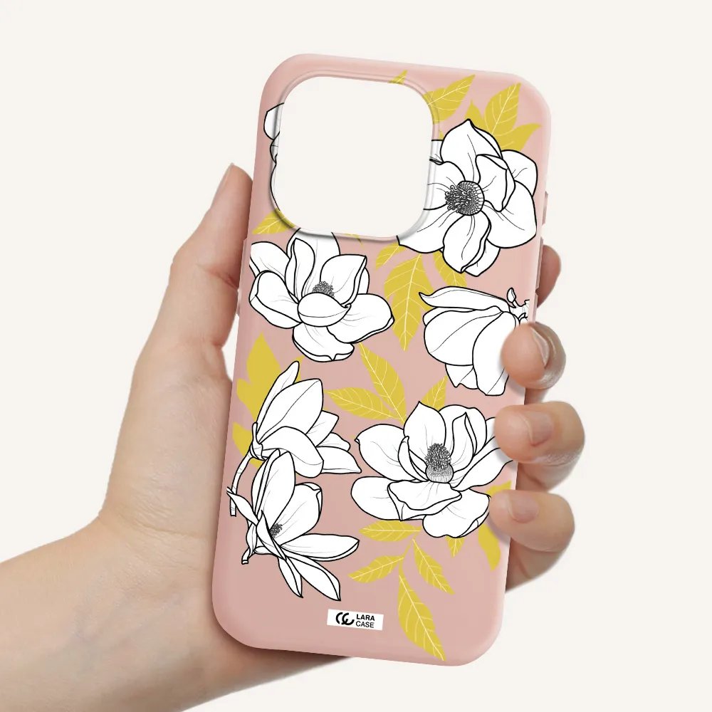 White Quince Flower Apple Iphone 15 Pro Silicone Pastel Pink Case