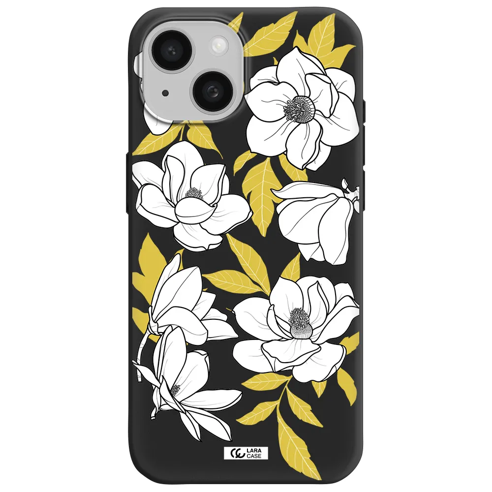 White Quince Flower Apple iPhone 15 Silicone black Case