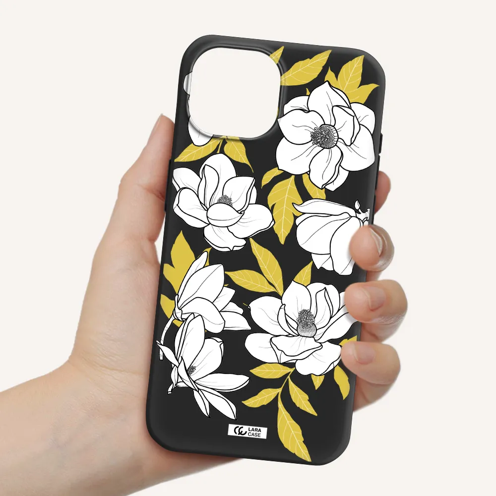 White Quince Flower Apple iPhone 15 Silicone black Case