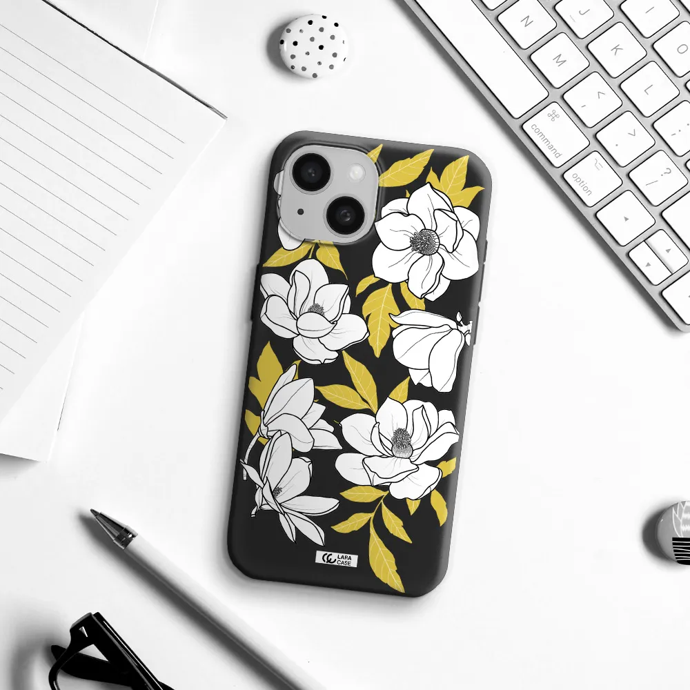White Quince Flower Apple iPhone 15 Silicone black Case