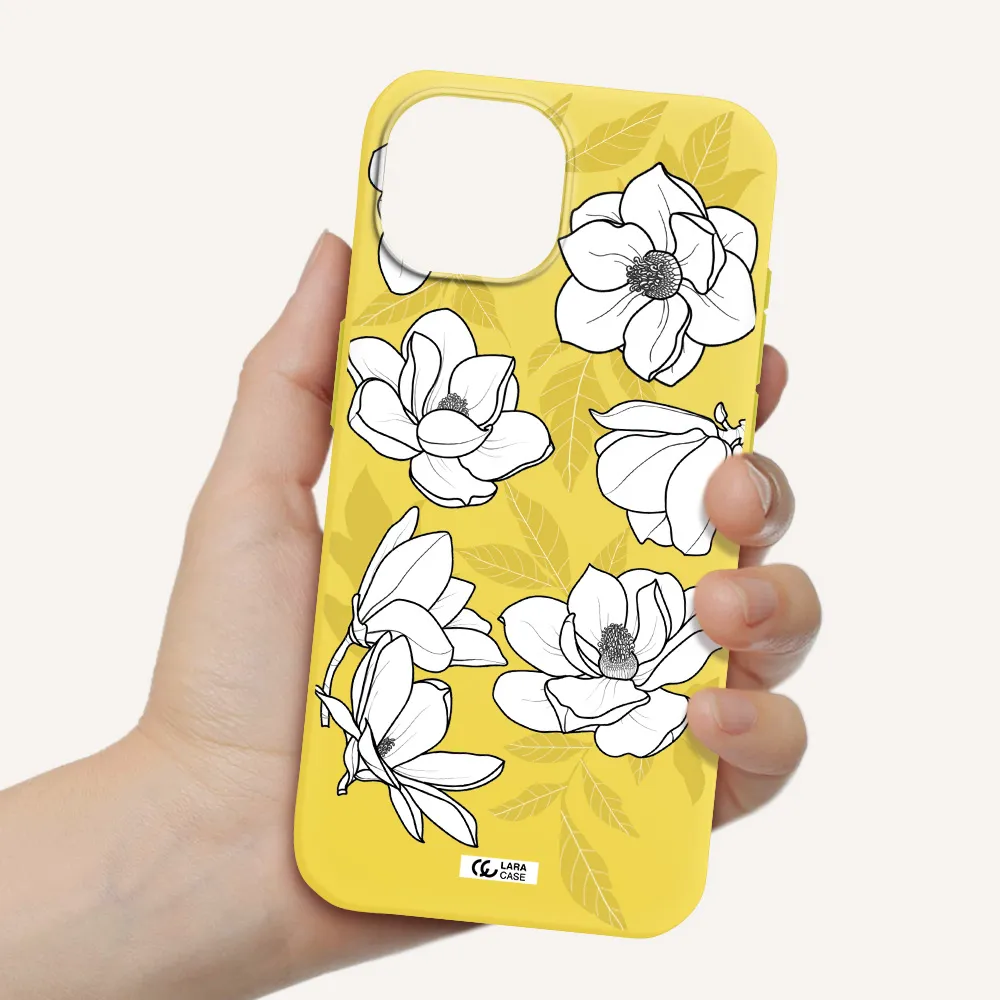 White Quince Flower Apple iPhone 15 Silicone canary yellow Case