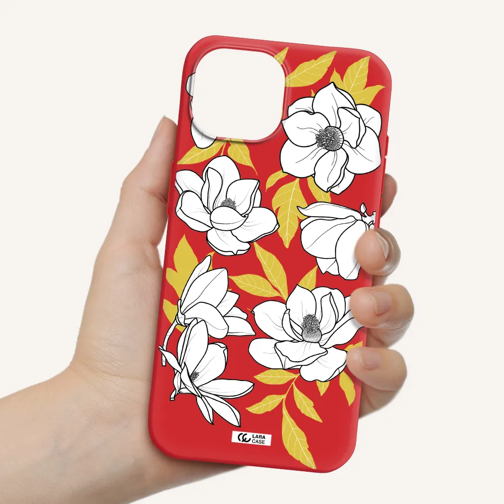 White Quince Flower Apple Iphone 15 Silicone Imperial Red Case