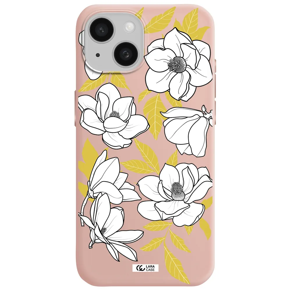 White Quince Flower Apple Iphone 15 Silicone Pastel Pink Case