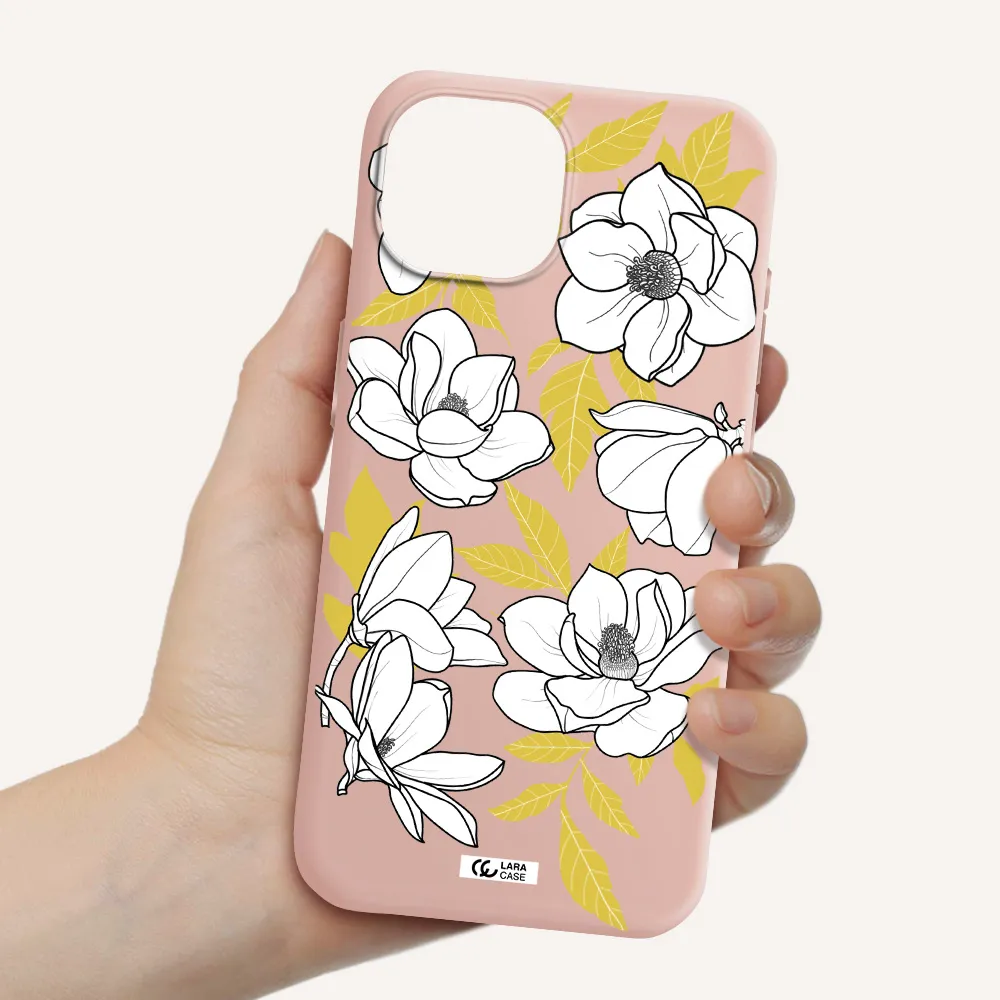 White Quince Flower Apple Iphone 15 Silicone Pastel Pink Case