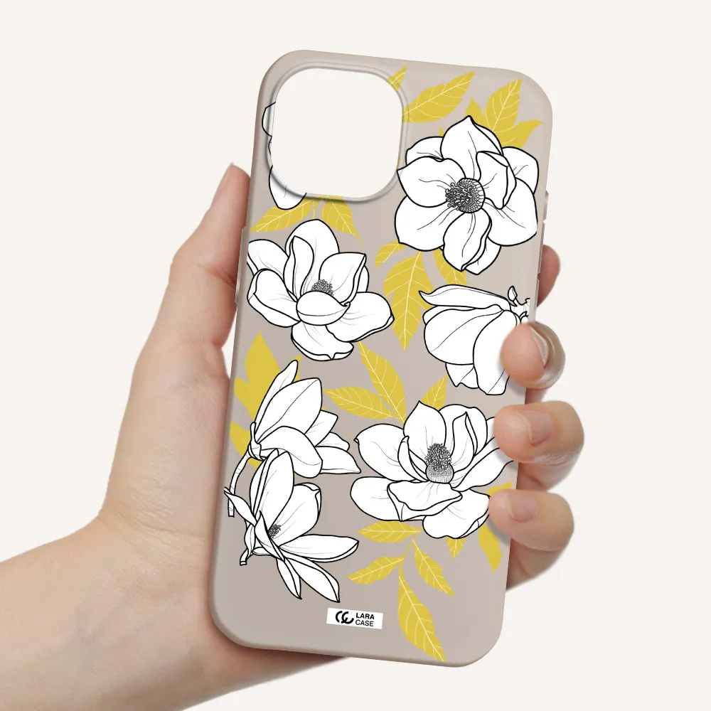 White Quince Flower Apple iPhone 15 Silicone Stone Case