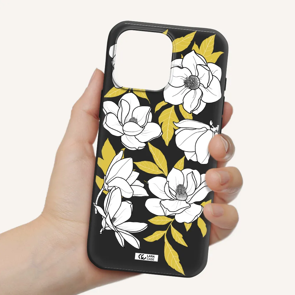 White Quince Flower Apple Iphone 16 Pro Max Silicone Black Case