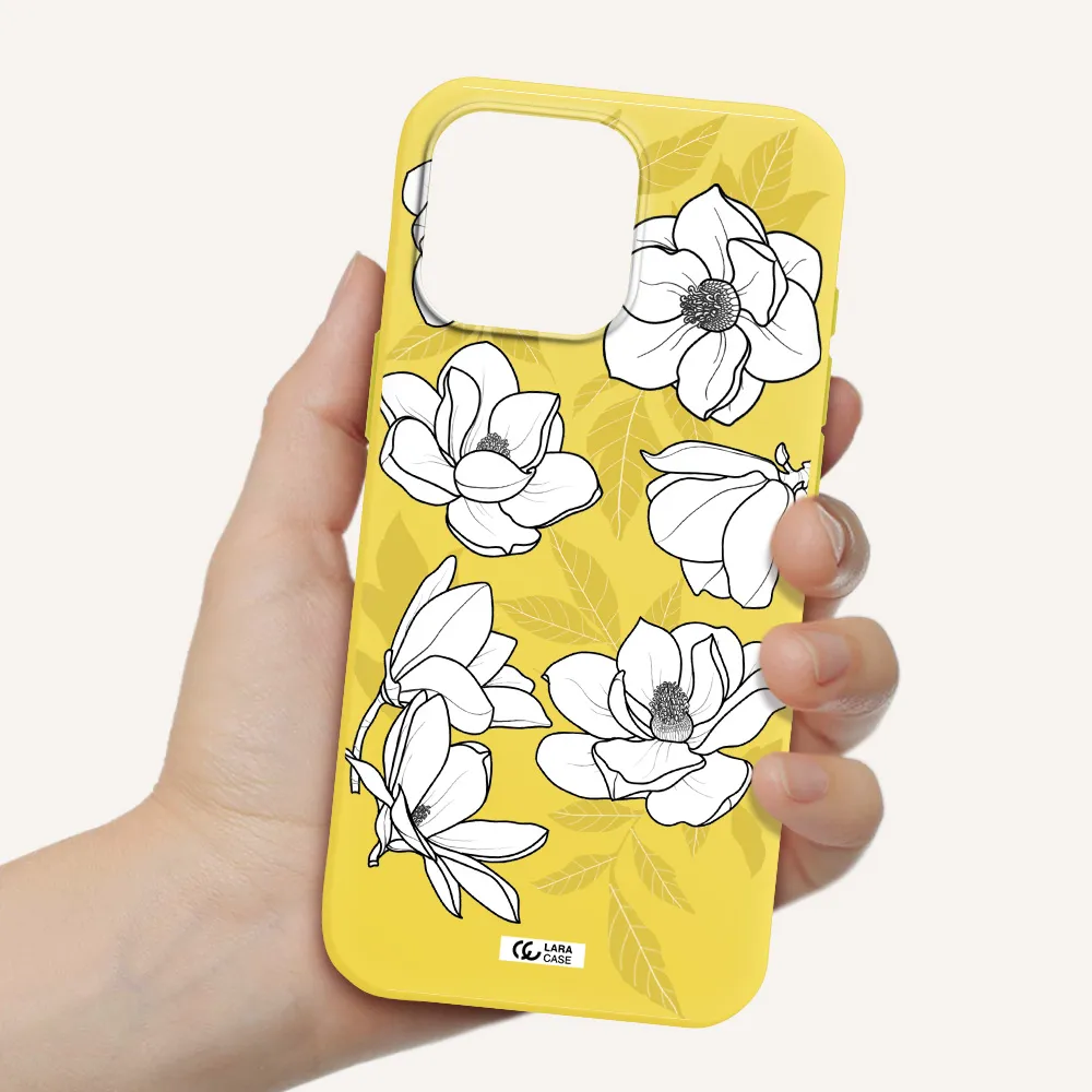 White Quince Flower Apple Iphone 16 Pro Max Silicone Canary Yellow Case