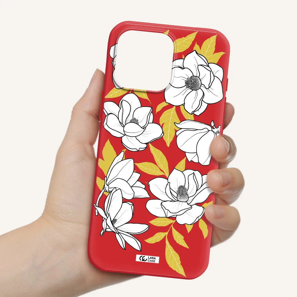 White Quince Flower Apple Iphone 16 Pro Max Silicone Imperial Red Case