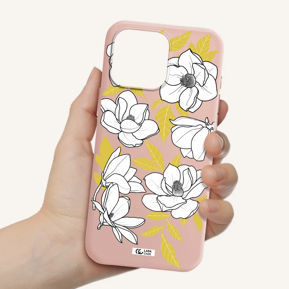 White Quince Flower Apple Iphone 16 Pro Max Silicone Pastel Pink Case