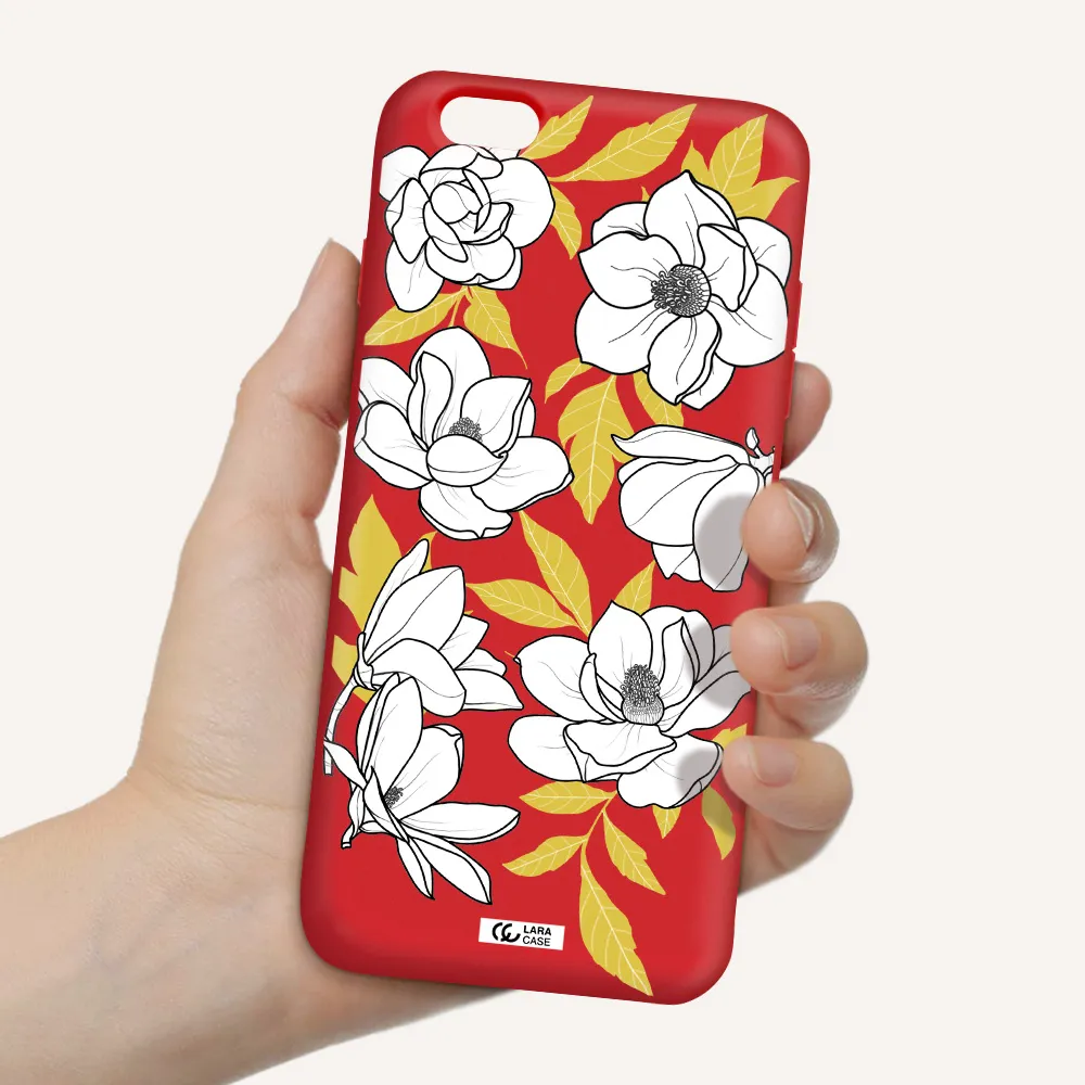 White Quince Flower Apple iPhone 6 plus Silicone Imperial Red Case