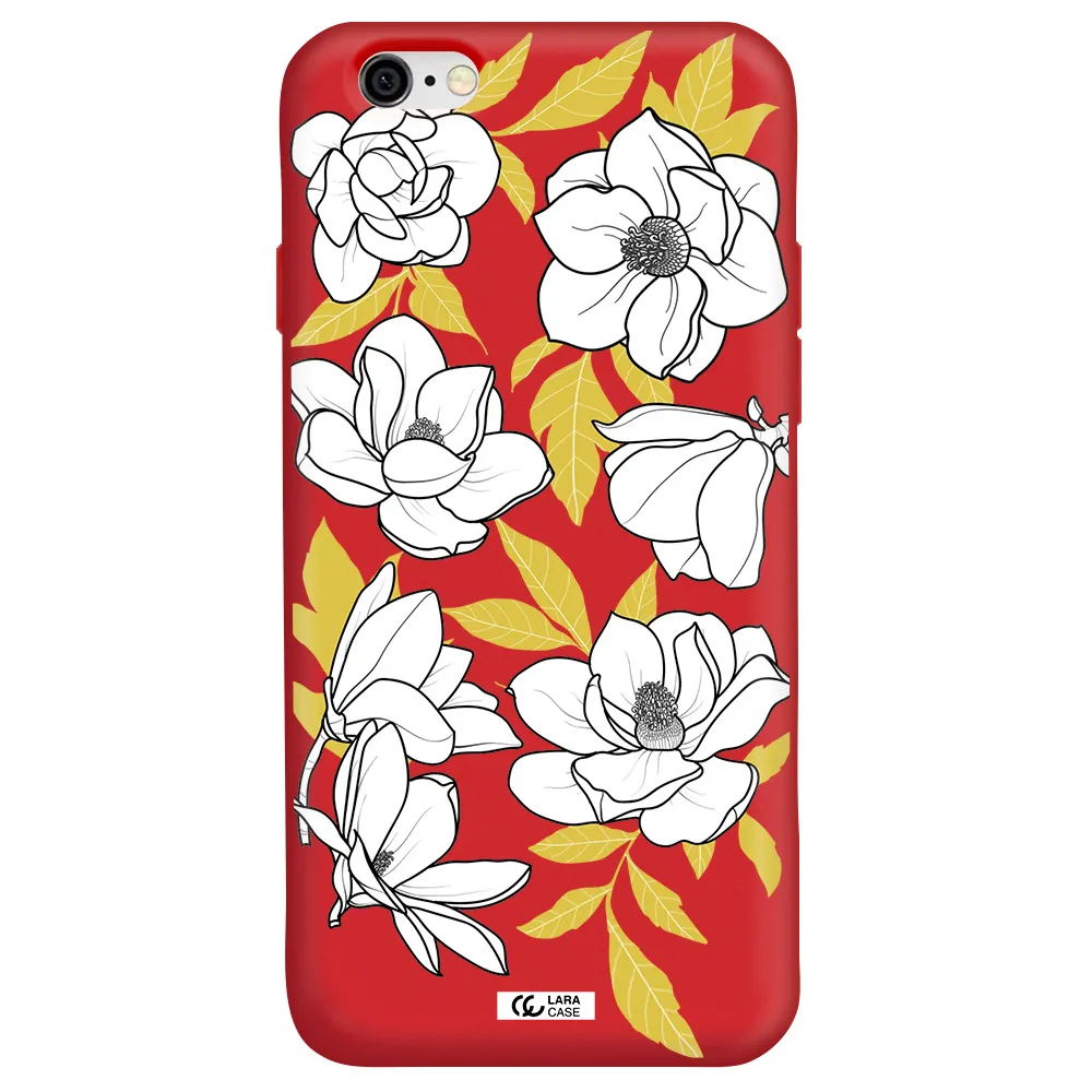 White Quince Flower Apple iPhone 6 Silicone Imperial Red Case