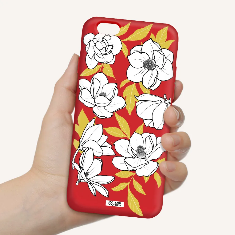 White Quince Flower Apple iPhone 6 Silicone Imperial Red Case