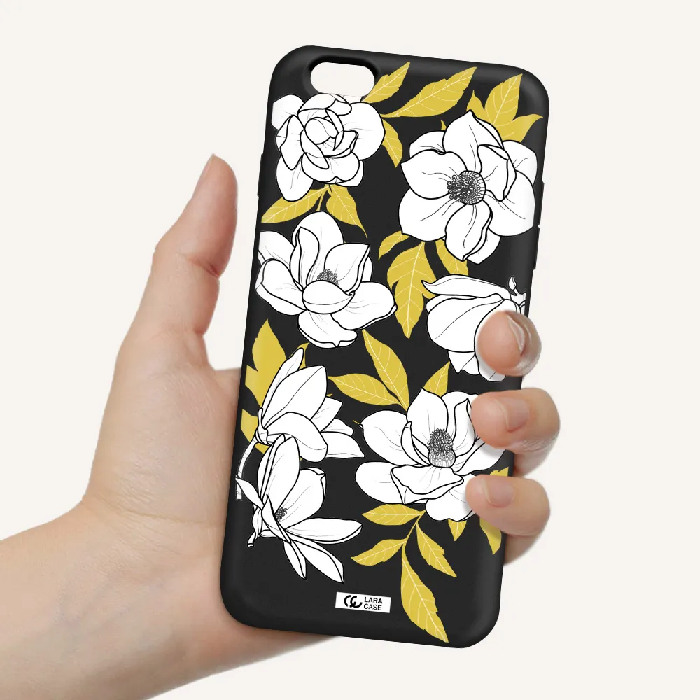 White Quince Flower Apple iPhone 6S Silicone black Case