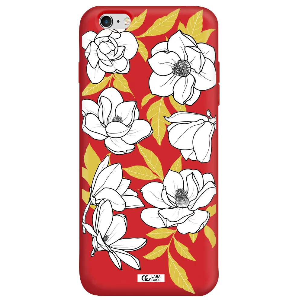 White Quince Flower Apple iPhone 6S Silicone Imperial Red Case