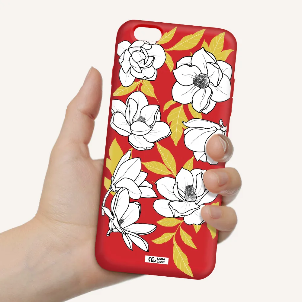 White Quince Flower Apple iPhone 6S Silicone Imperial Red Case