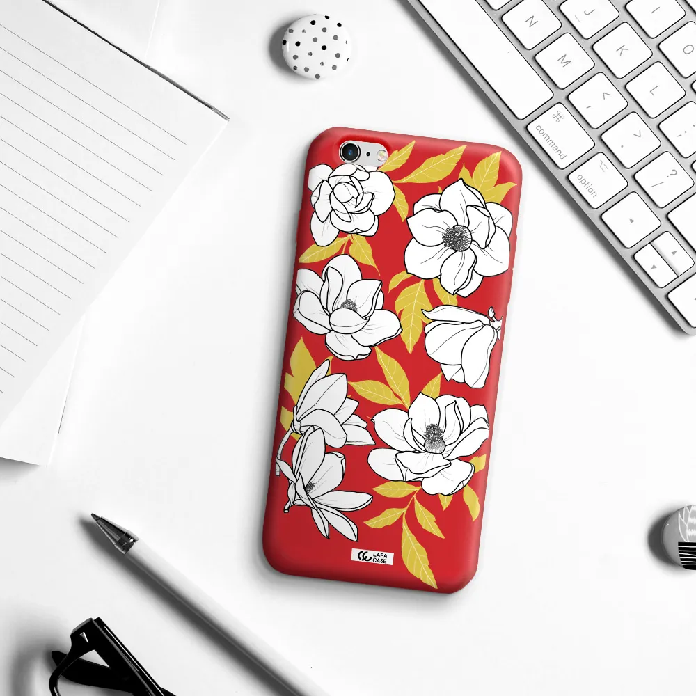 White Quince Flower Apple iPhone 6S Silicone Imperial Red Case