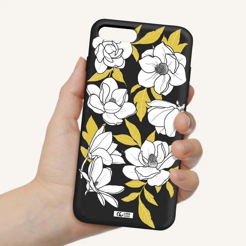White Quince Flower Apple iPhone 7 plus Silicone black Case