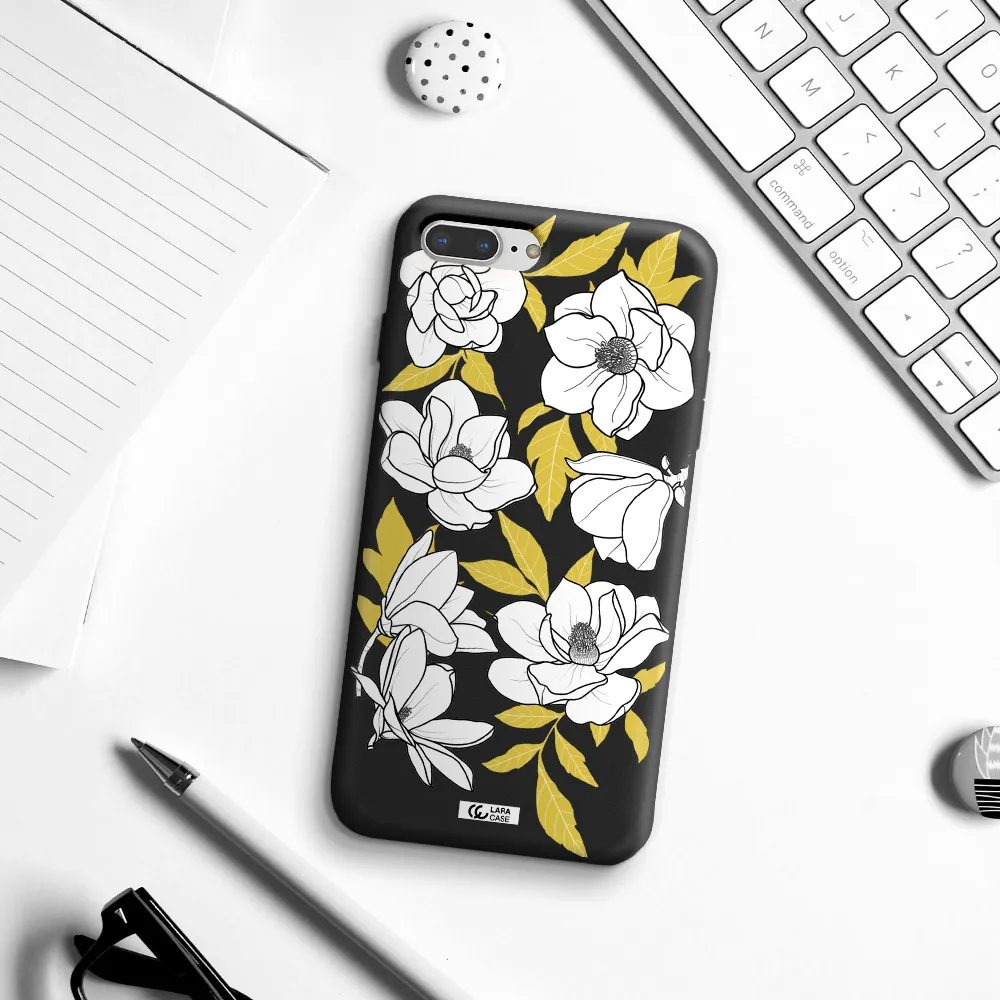 White Quince Flower Apple iPhone 7 plus Silicone black Case