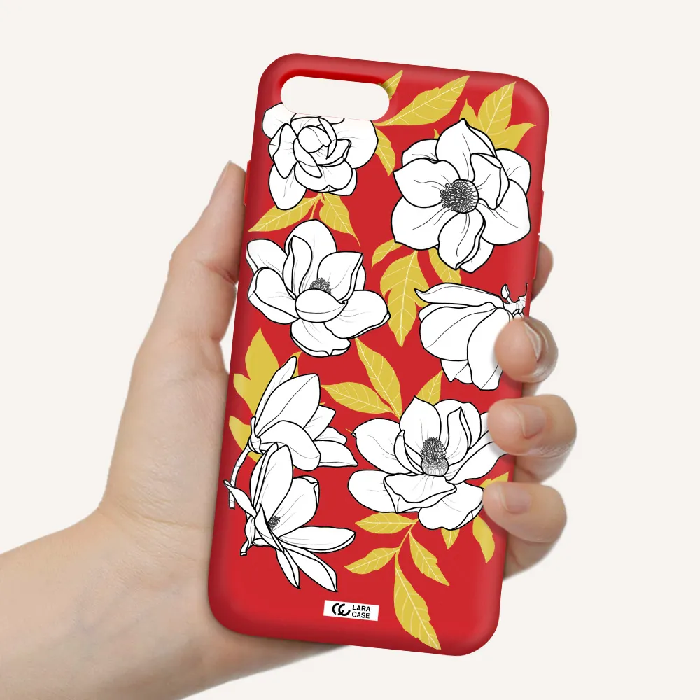 White Quince Flower Apple iPhone 7 plus Silicone Imperial Red Case