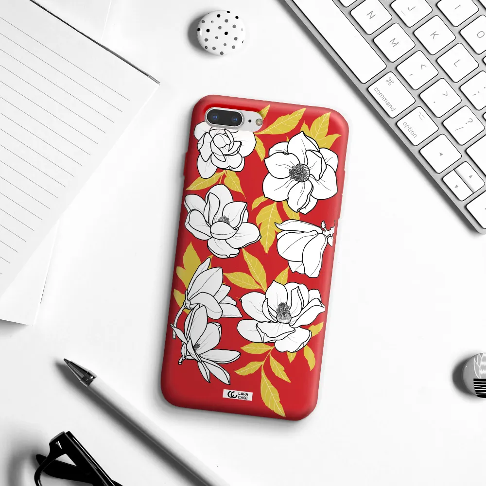 White Quince Flower Apple iPhone 7 plus Silicone Imperial Red Case