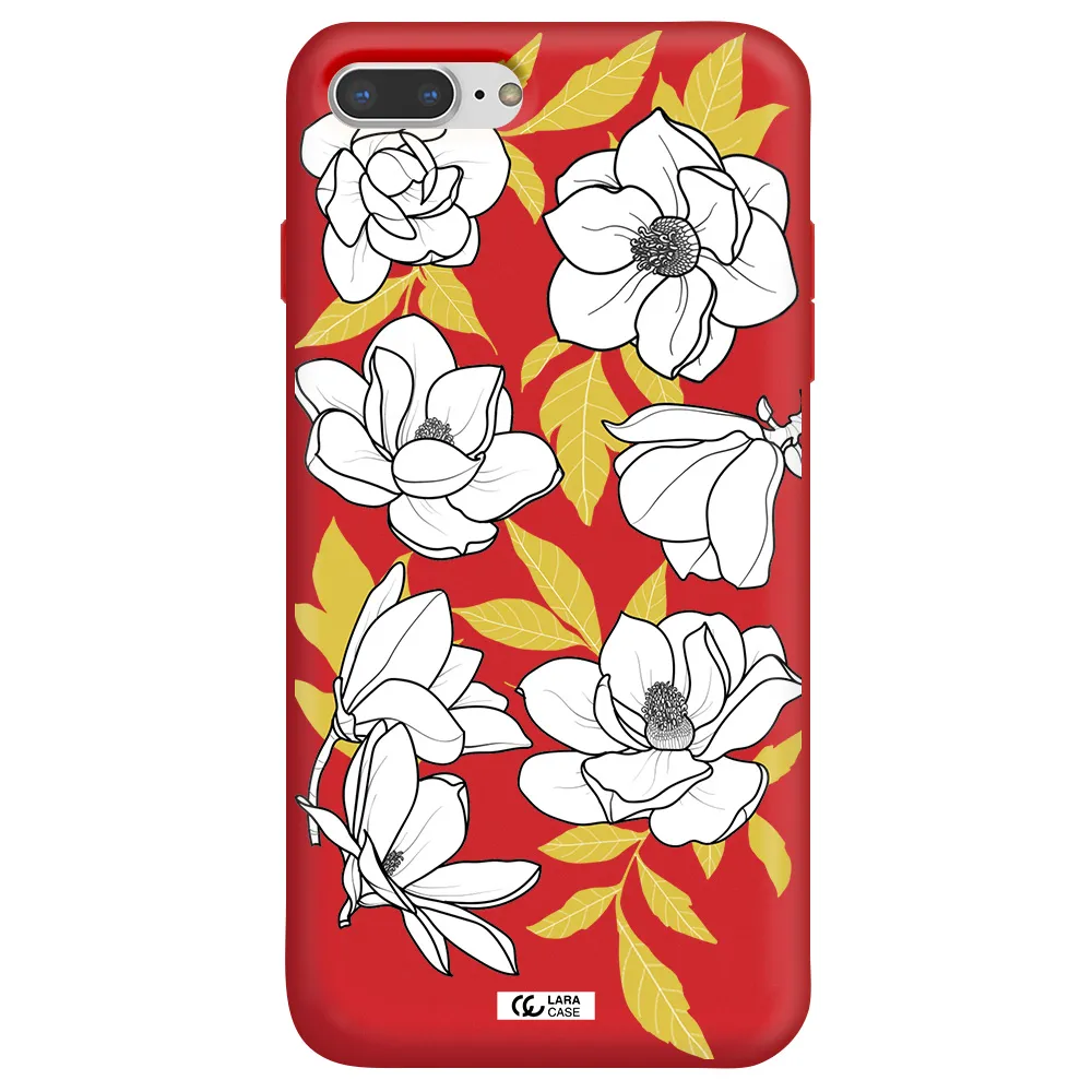 White Quince Flower Apple iPhone 8 plus Silicone Imperial Red Case