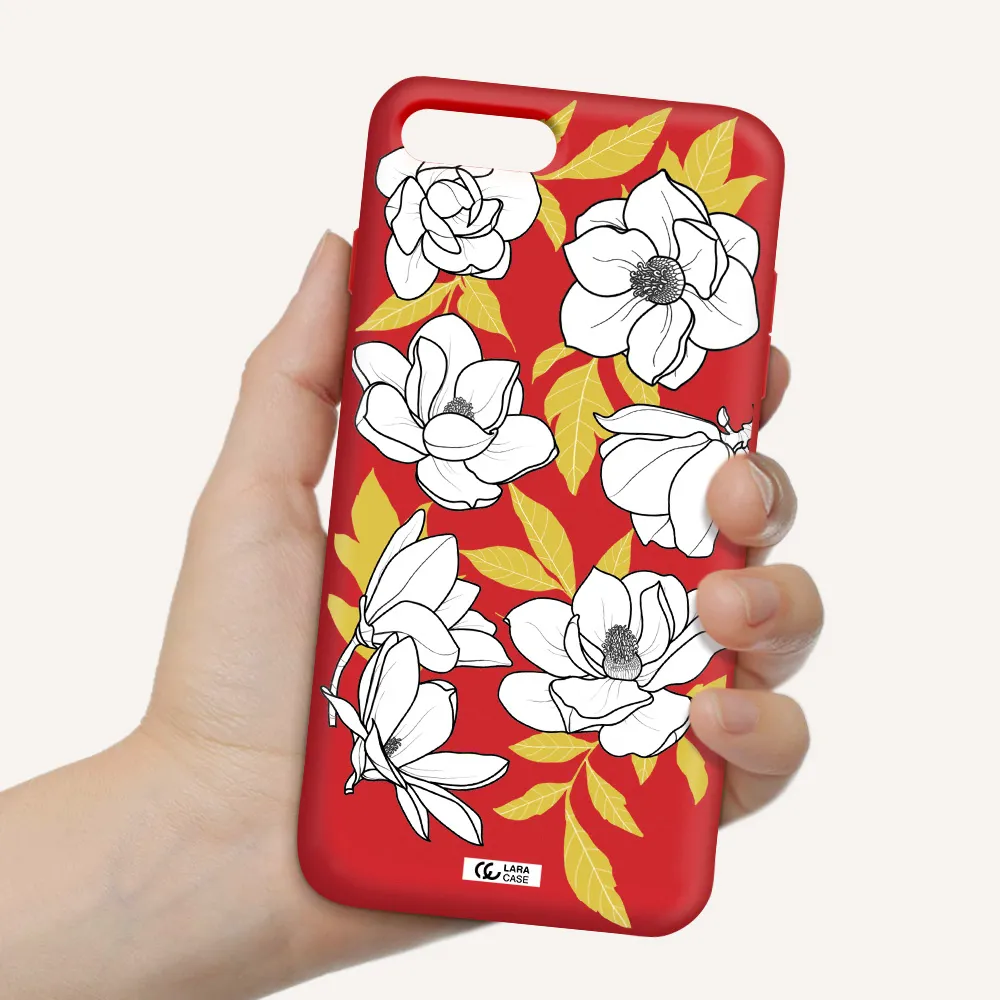 White Quince Flower Apple iPhone 8 plus Silicone Imperial Red Case