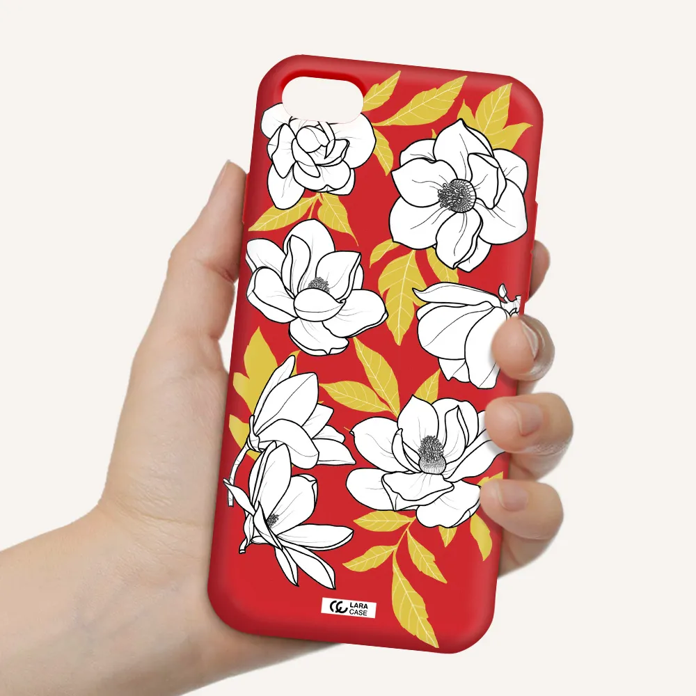 White Quince Flower Apple iPhone 8 Silicone Imperial Red Case