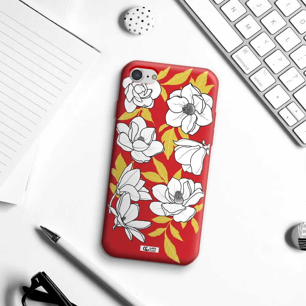 White Quince Flower Apple iPhone 8 Silicone Imperial Red Case
