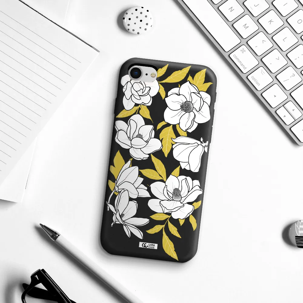 White Quince Flower Apple iPhone se 2020 Silicone black Case