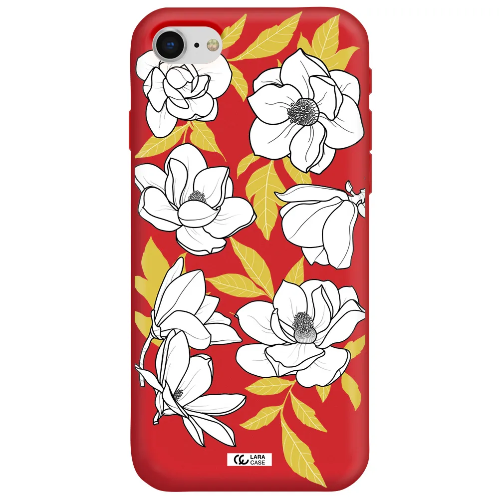 White Quince Flower Apple iPhone se 2020 Silicone Imperial Red Case