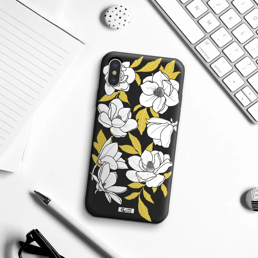 White Quince Flower Apple iPhone X Silicone black Case