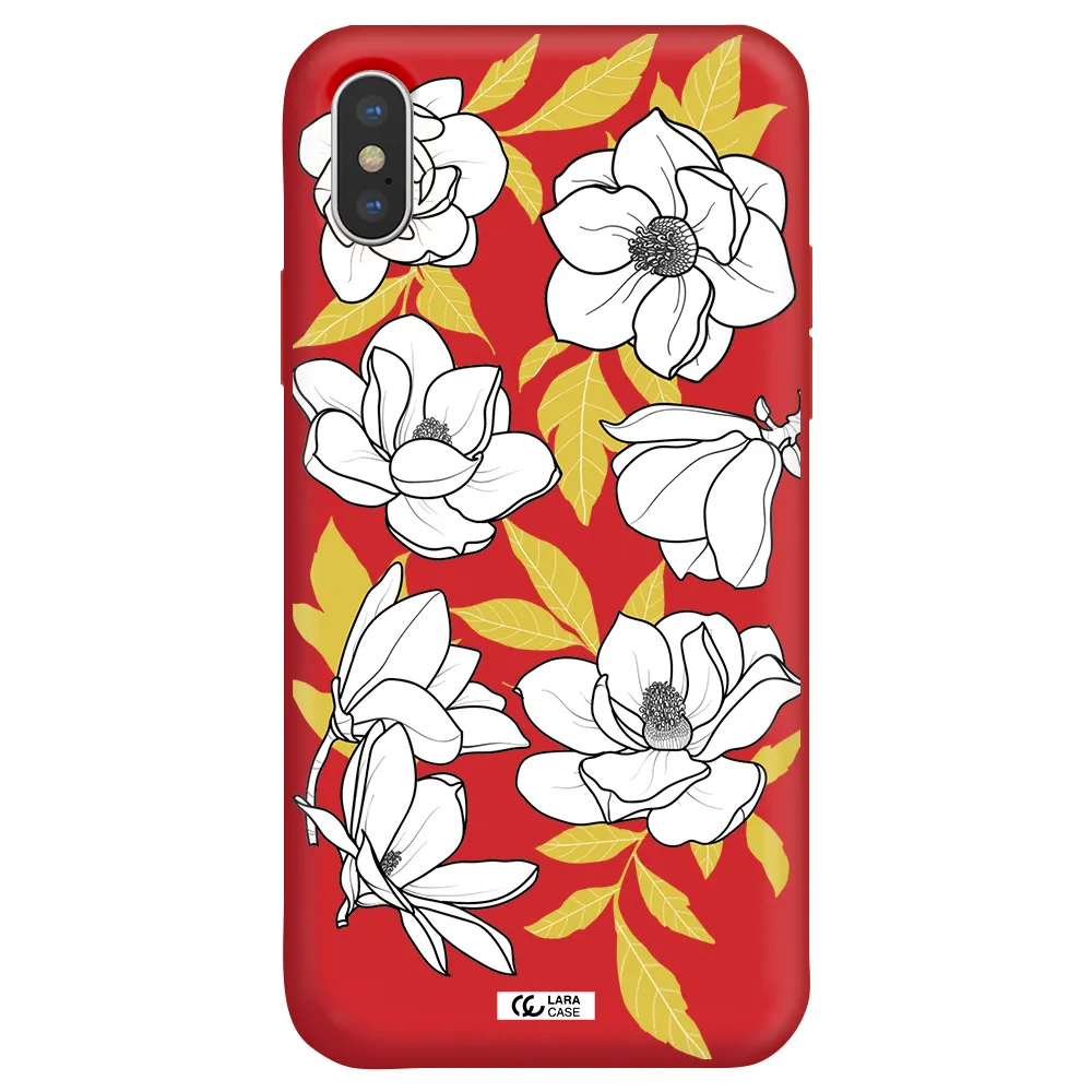 White Quince Flower Apple iPhone X Silicone Imperial Red Case