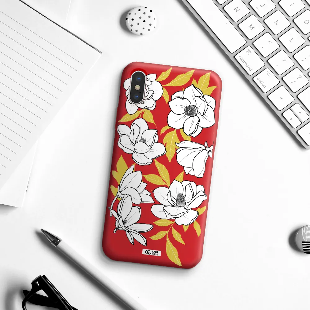 White Quince Flower Apple iPhone X Silicone Imperial Red Case
