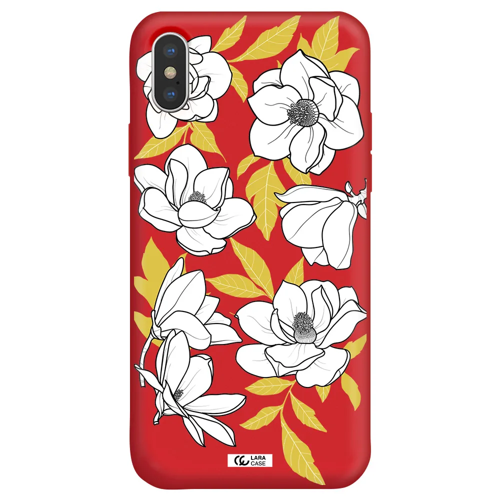 White Quince Flower Apple iPhone XS Silicone Imperial Red Case