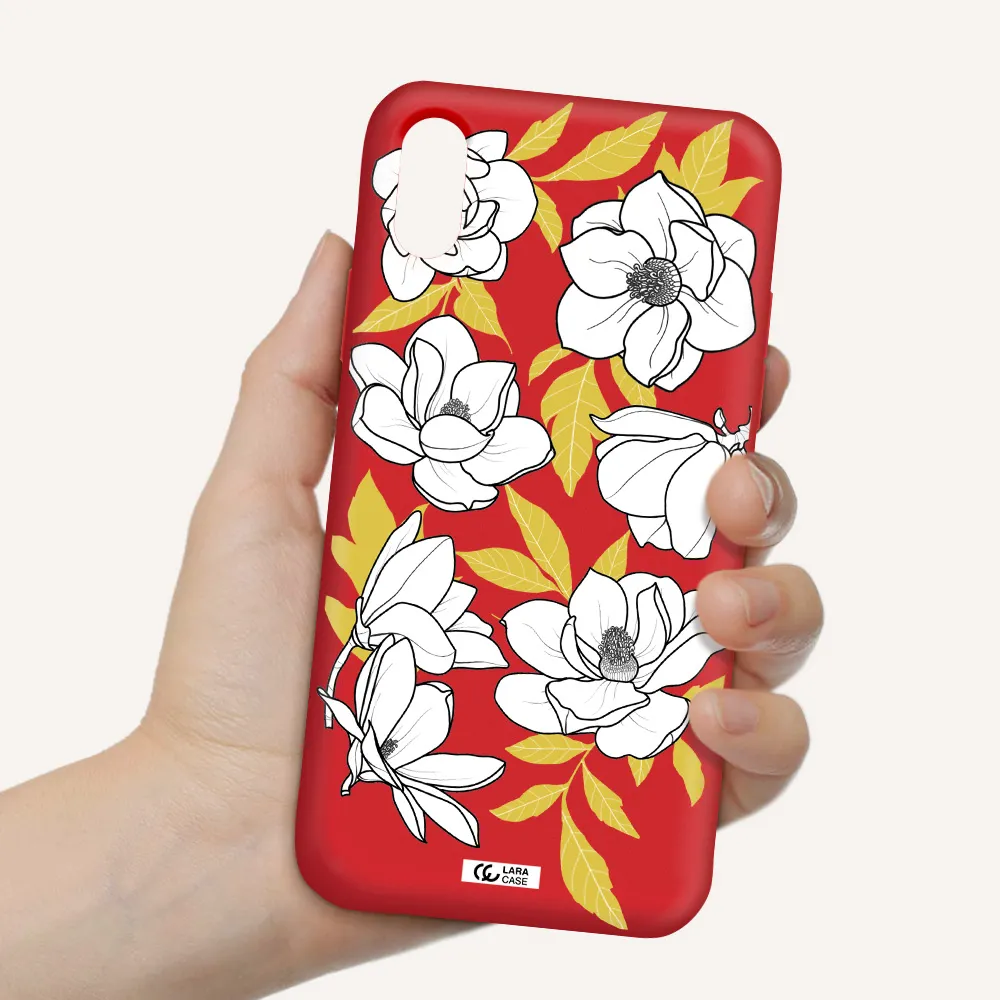 White Quince Flower Apple iPhone XS Silicone Imperial Red Case