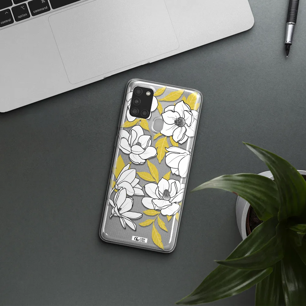 White Quince Flower Samsung A21S Clear TPU Case