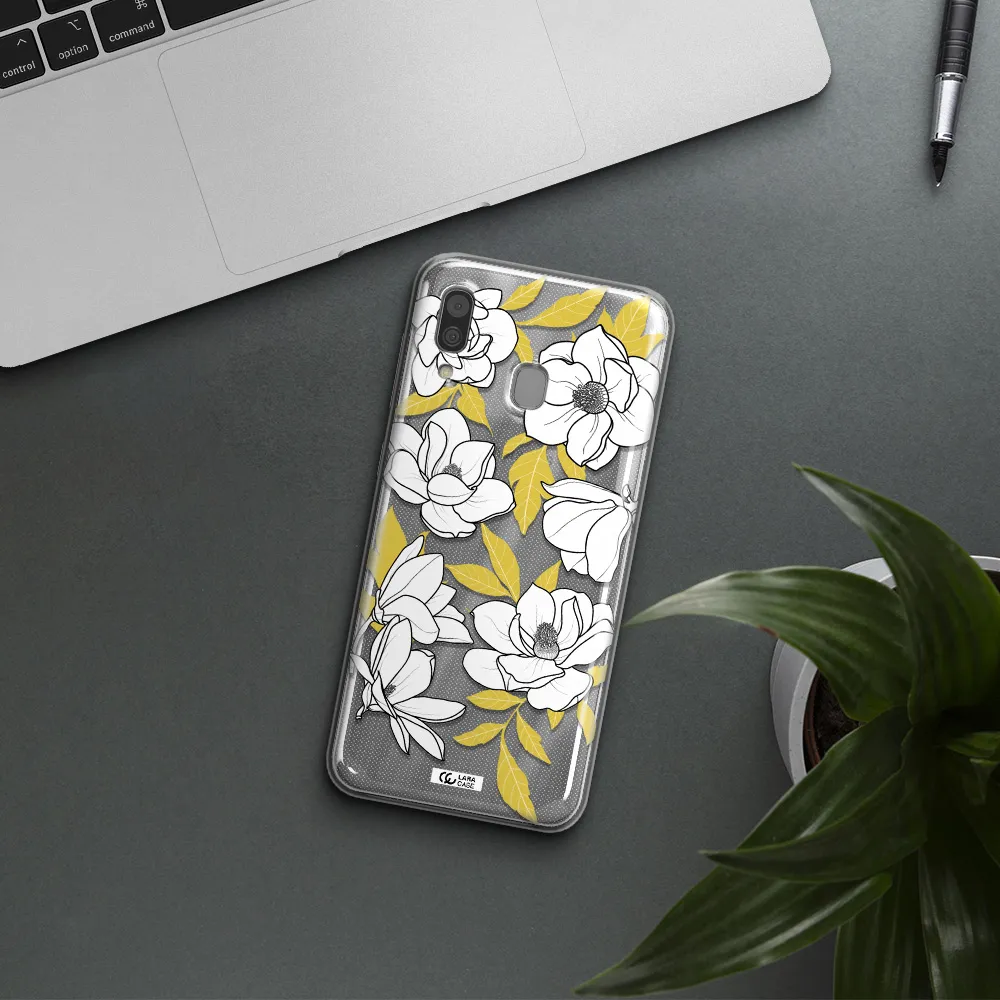 White Quince Flower Samsung A30 Clear TPU Case