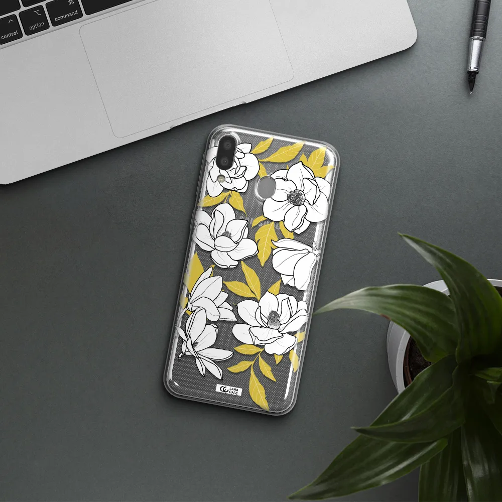 White Quince Flower Samsung M20 Clear TPU Case