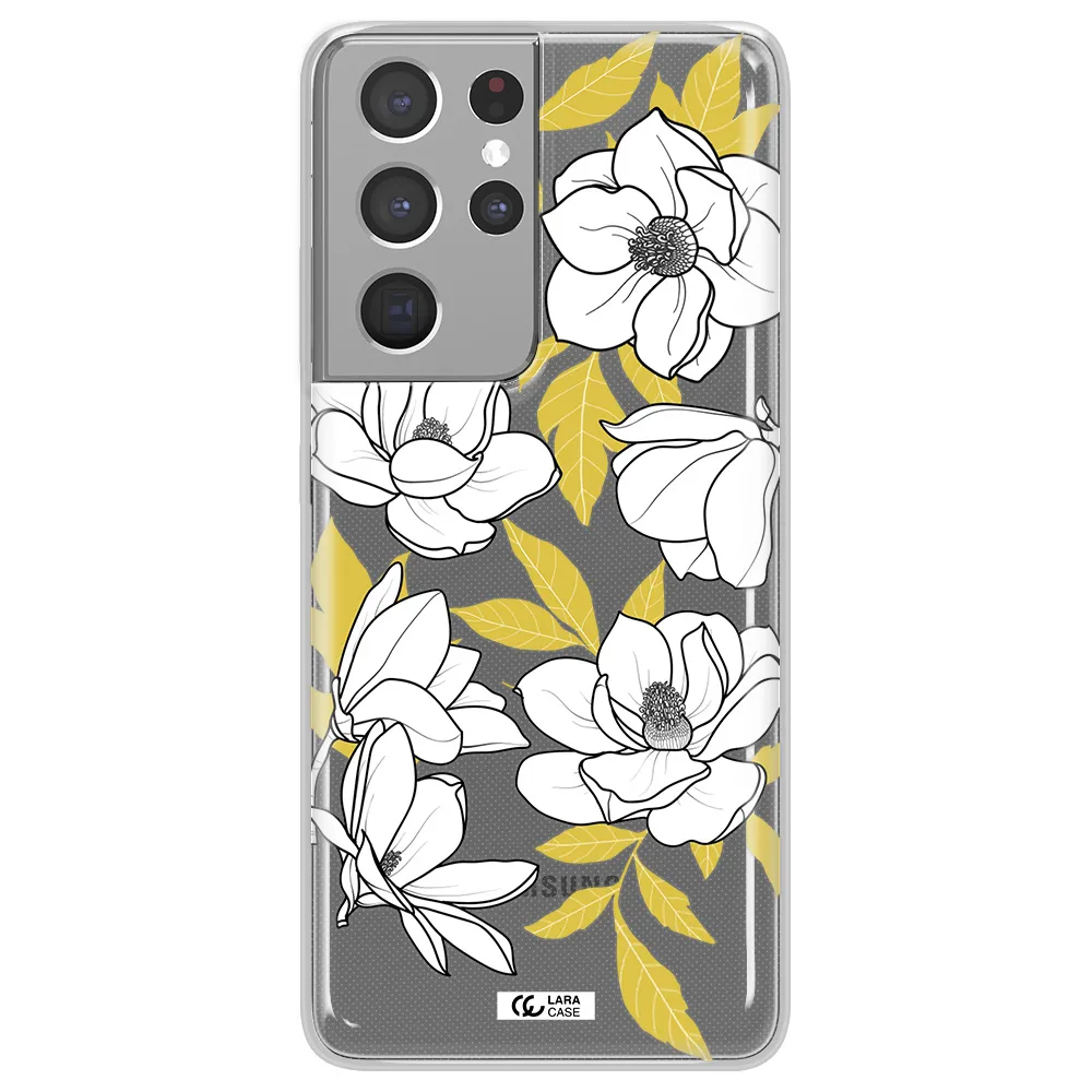 White Quince Flower Samsung S21 Ultra Clear TPU Case