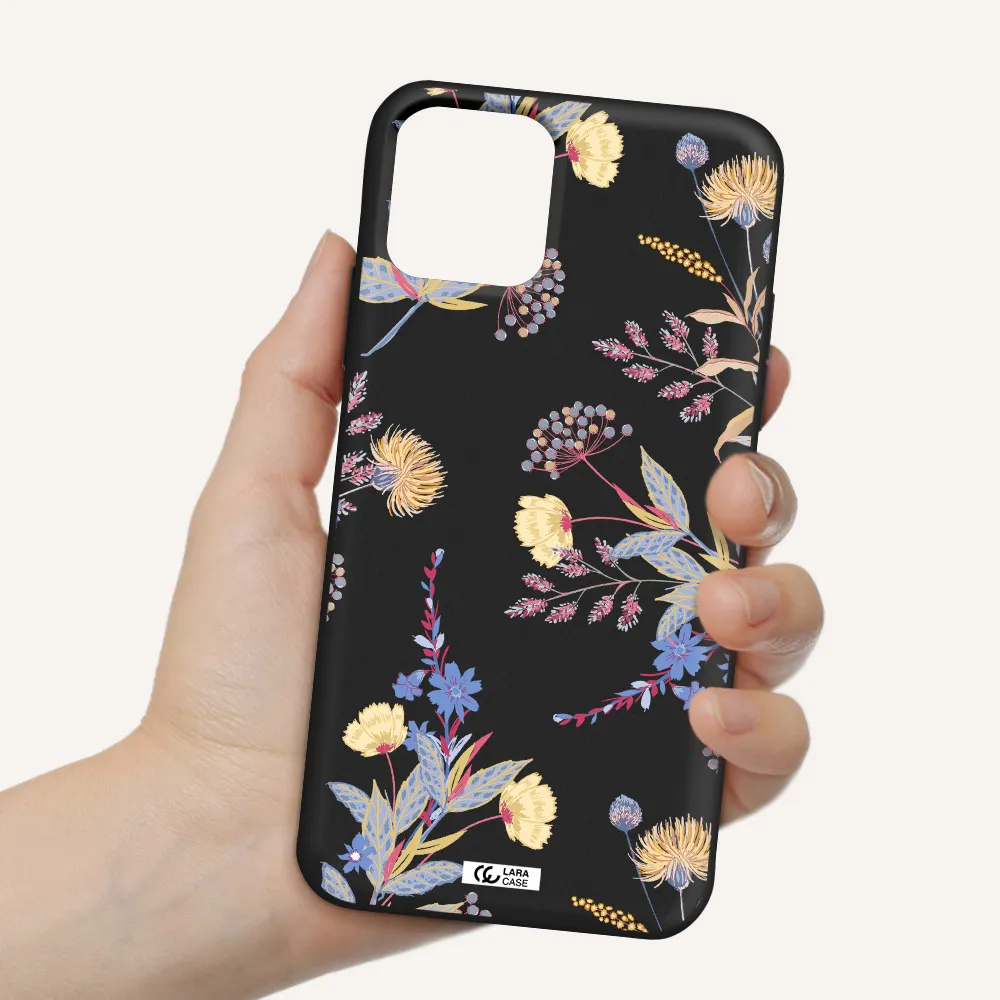 Pastel Fall Flowers Apple iPhone 11 pro max Silicone black Case