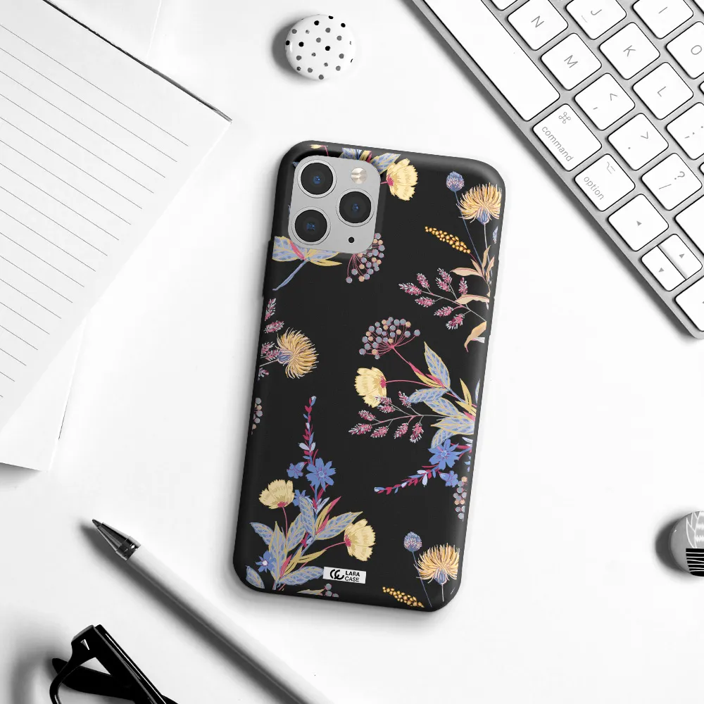 Pastel Fall Flowers Apple iPhone 11 pro max Silicone black Case