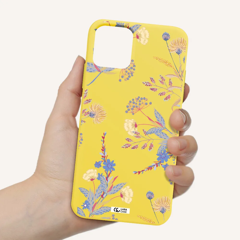 Pastel Fall Flowers Apple iPhone 11 pro max Silicone canary yellow Case