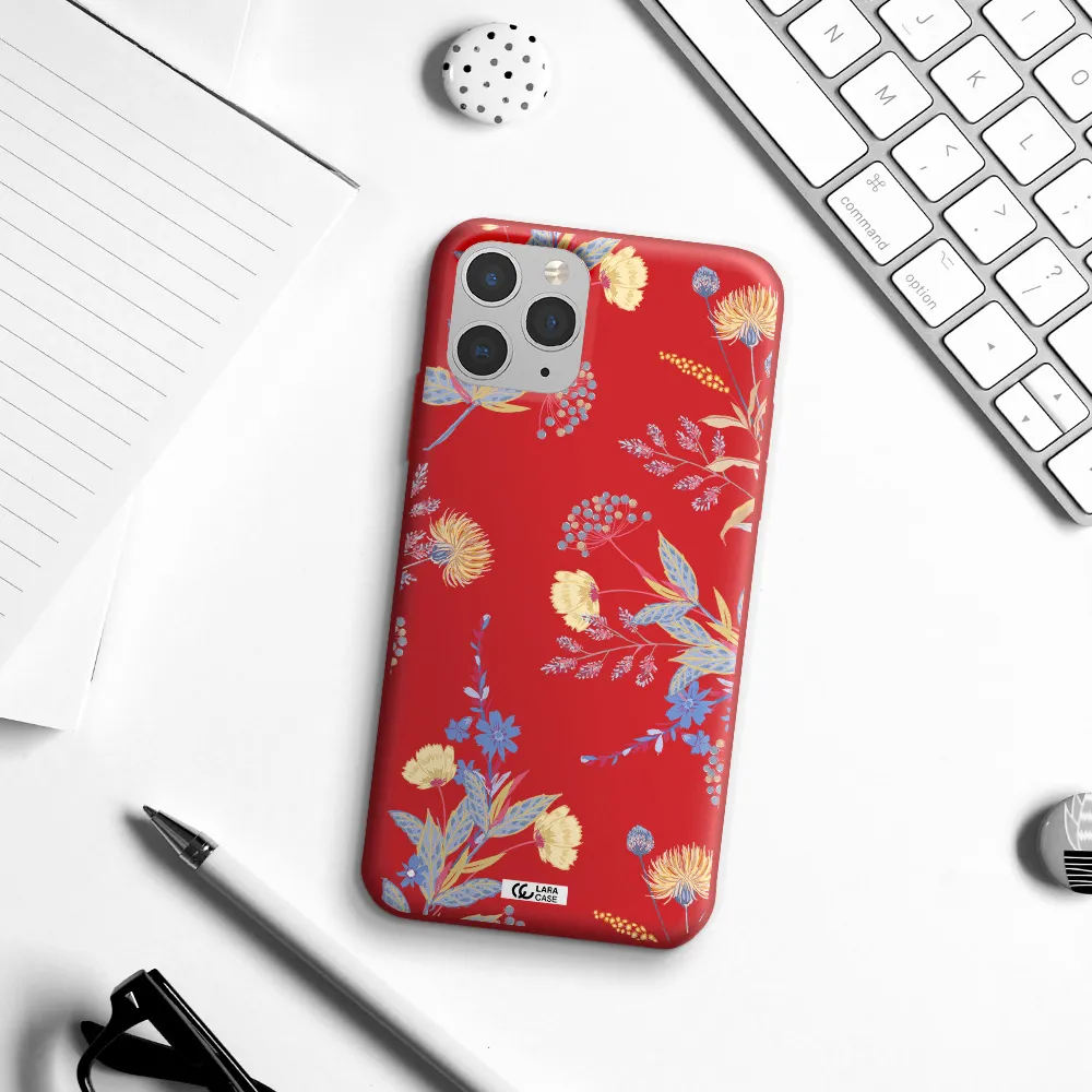 Pastel Fall Flowers Apple iPhone 11 pro max Silicone Imperial Red Case