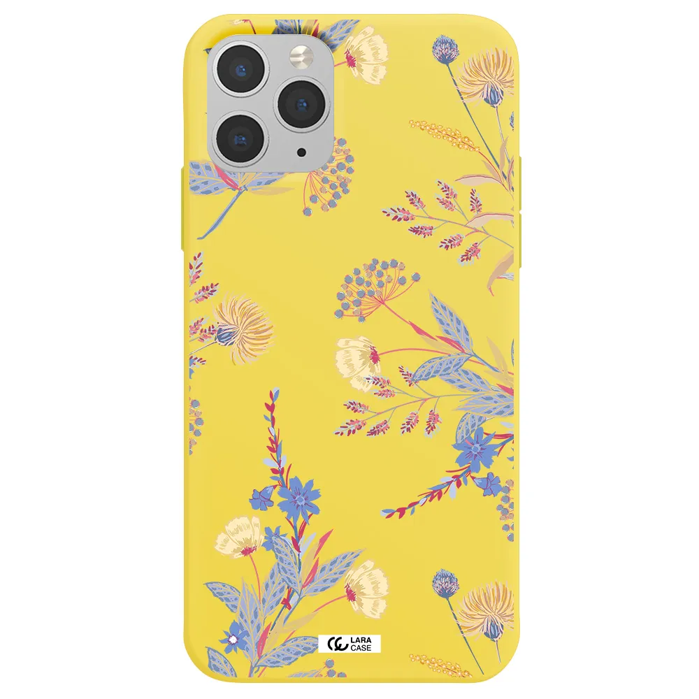 Pastel Fall Flowers Apple iPhone 11 pro Silicone canary yellow Case