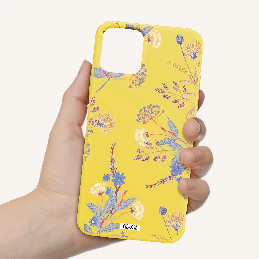 Pastel Fall Flowers Apple iPhone 11 pro Silicone canary yellow Case